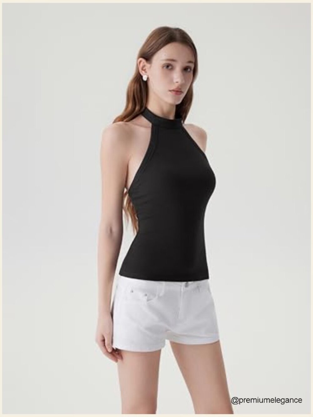 Padded Halter Tank Top Ribbed High Neck Backless - Picture 5 of 7